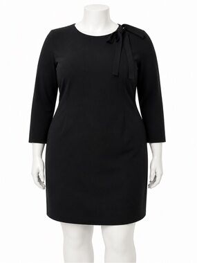Calvin Klein Black Sheath Dress Size 16 Plus Bow Shoulder 3/4 Sleeve